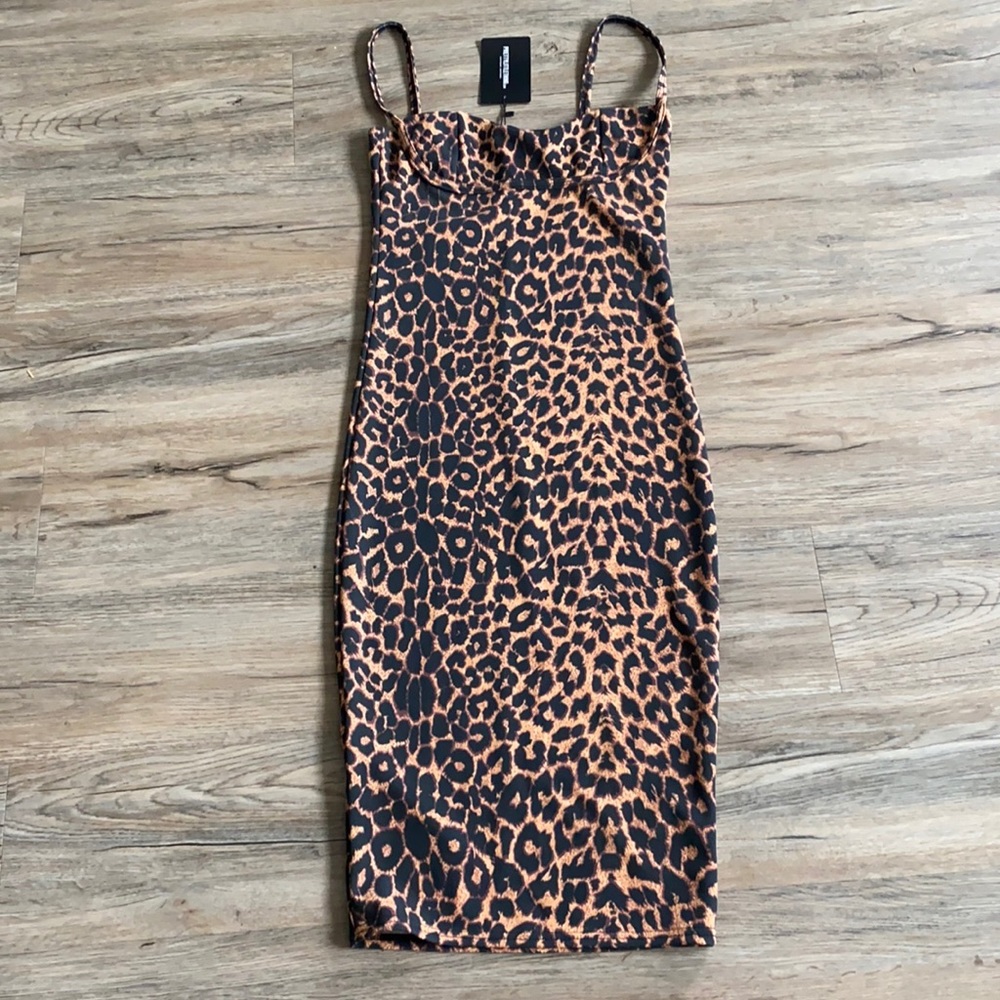 Leopard Print Strappy Cup Detail Midi Dress